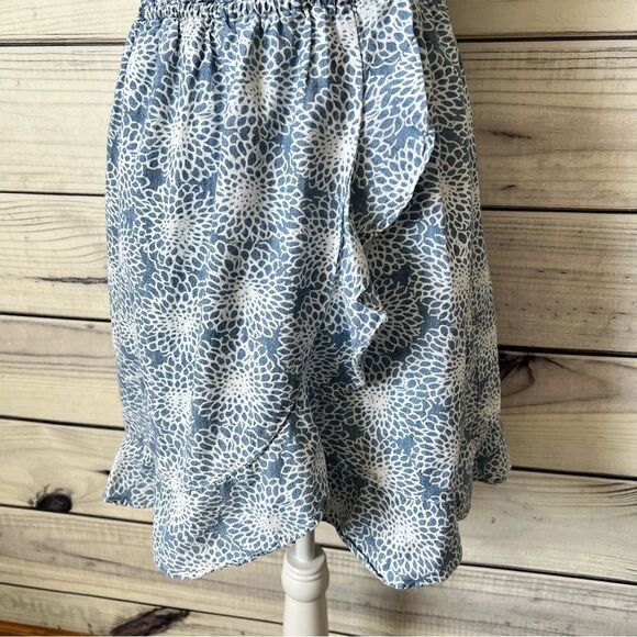 J. Crew Mercantile Blue & White Chambray Ruffle Faux Wrap Dress - Picture 6 of 11